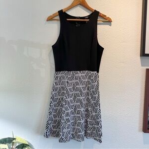 Black and White Patterned Fit-and-Flare Dress